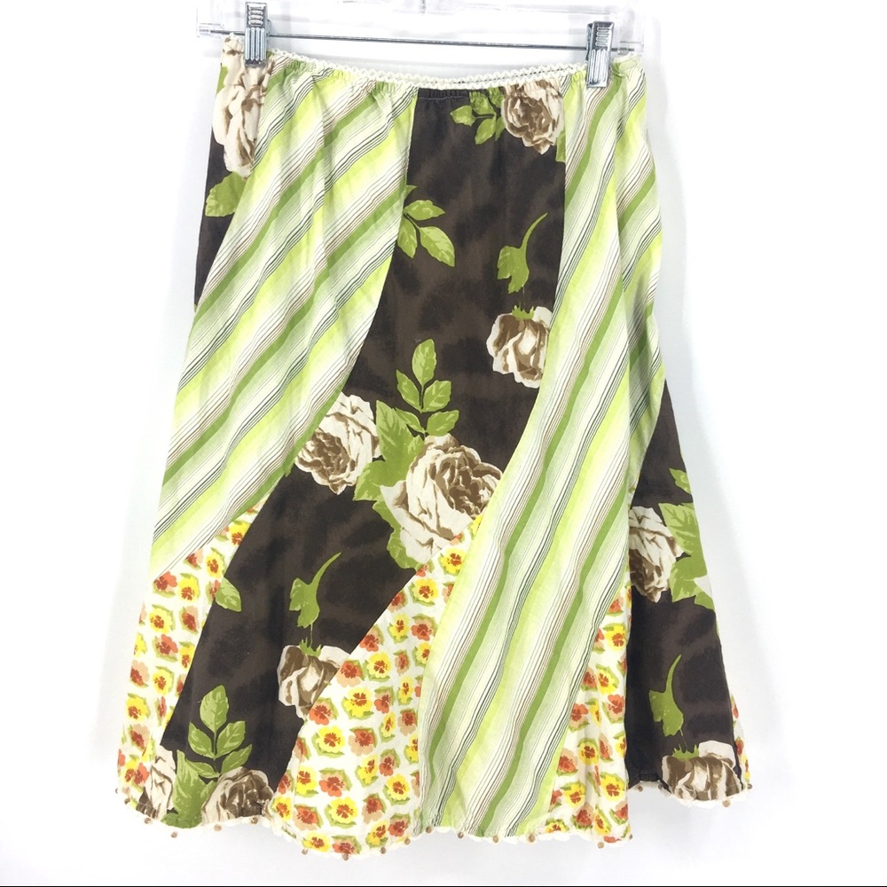 Patchwork Mixed Pattern Flare Skirt Swirl